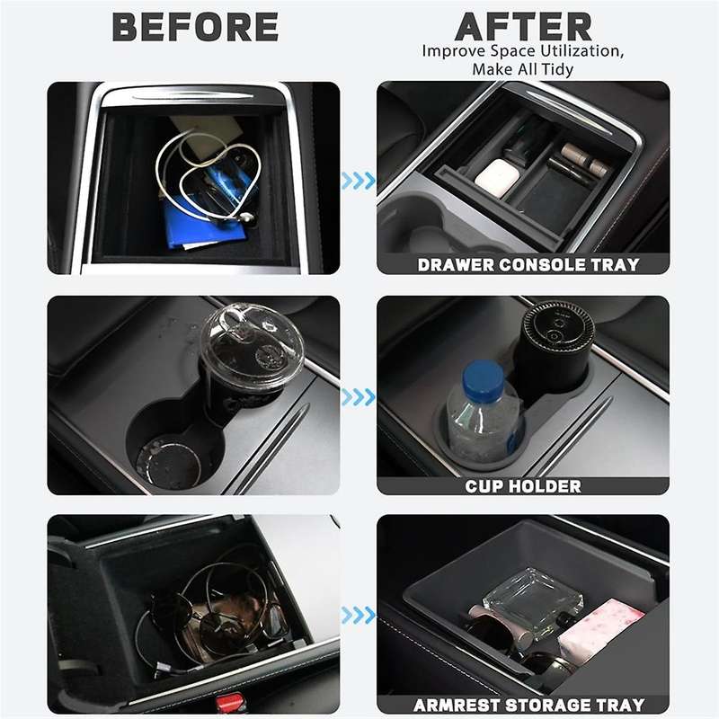 for Model 3 Model Y 2021-2023 Center Console Organizer Armrest Storage Box Cup Holder Insert Accesso