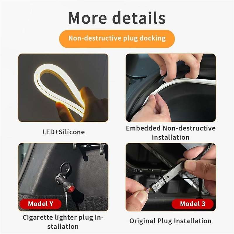 for Model Y 2021-2023 Car Led Light Strip Flexible Rear Trunk Waterproof Neon Lights Accessories (wh