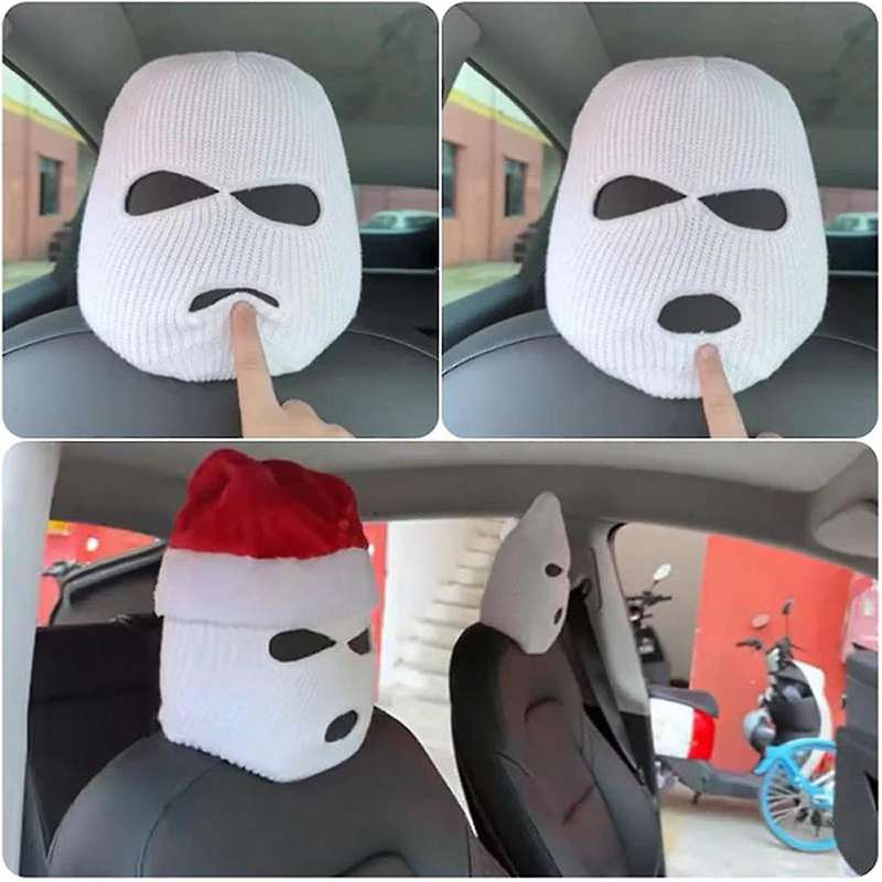 for Model3/Y/X/S Car Seat Bandit Personality Funny Hat Interior Decoration Accessories,White