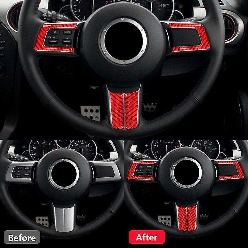 for MX5 Miata 2009-2015 Accessories Carbon Fiber Steering Wheel Panel Trim Cover Sticker, Red