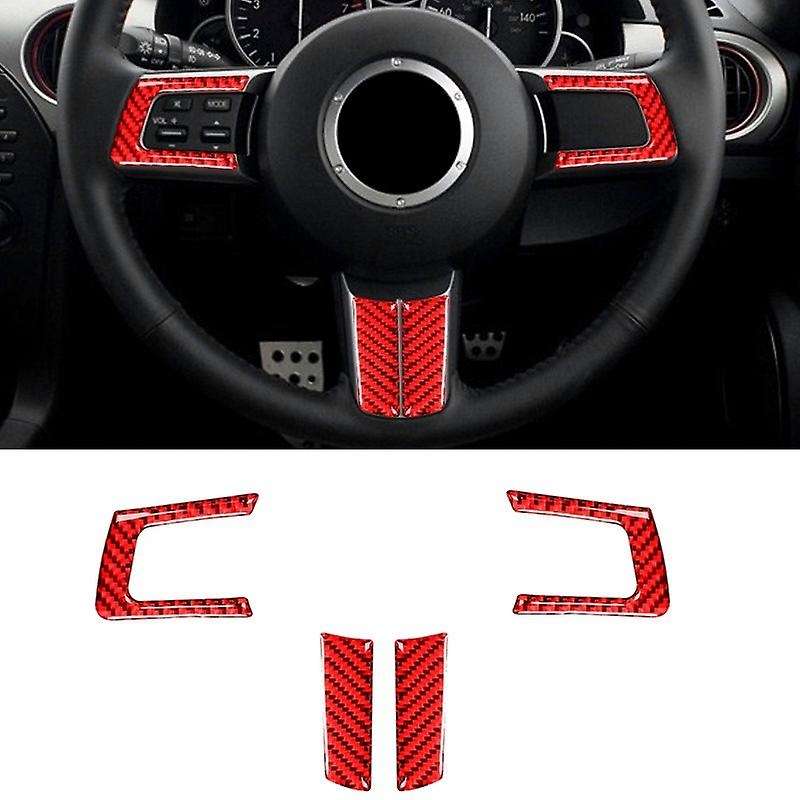 for MX5 Miata 2009-2015 Accessories Carbon Fiber Steering Wheel Panel Trim Cover Sticker, Red