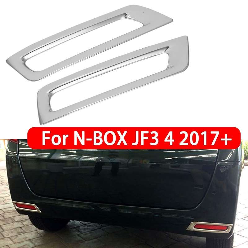 for N-BOX JF3/4 2017+ Chrome Stainless Steel Rear Bumper Fog Light Lamp Cover Frame Trim Decoration