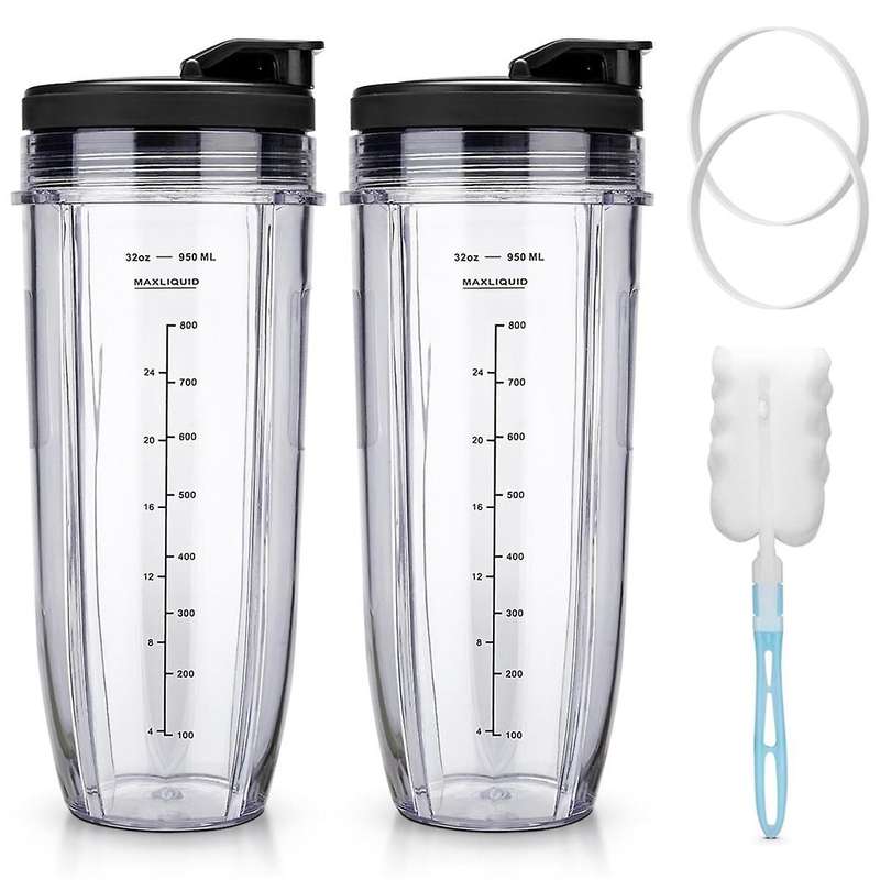 for Ninja Blender Cups Replacement 32 Oz Cups Kit with Seal Lids Bl450 Bl480 Bl486 Bl487 Bl492 Bl49