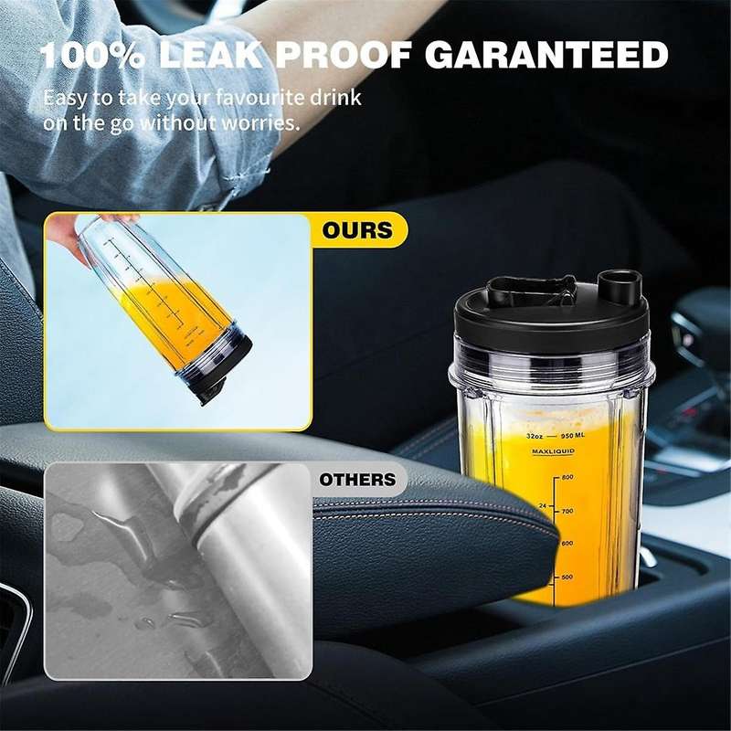 for Ninja Blender Cups Replacement 32 Oz Cups Kit with Seal Lids Bl450 Bl480 Bl486 Bl487 Bl492 Bl49