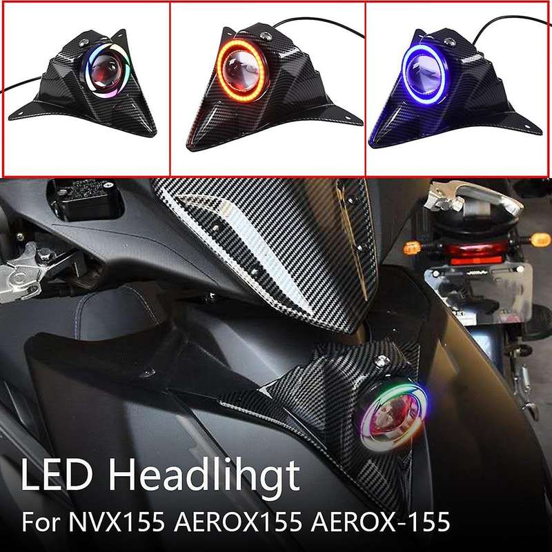 for NVX155 AEROX155 AEROX-155 Headlight LED Spotlight Blue Angeleyes Lamp with Carbon Fiber Lamp Cov