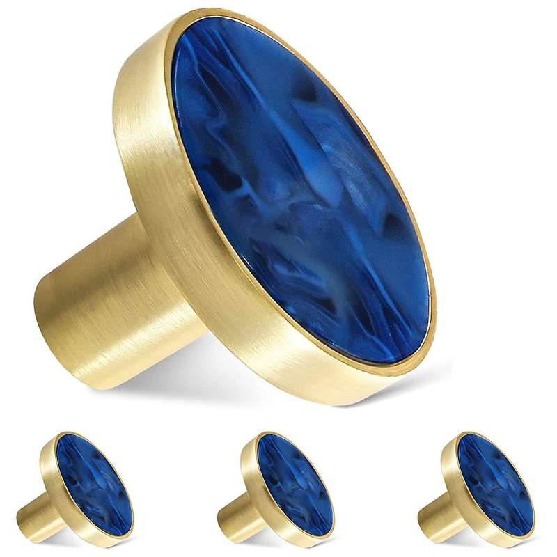 4 Pack Gold Knobs for Dresser Drawers, Kitchen Cupboard , Blue
