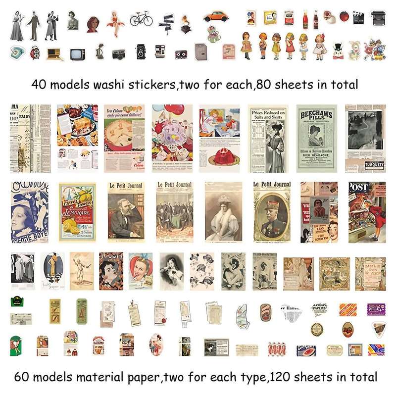 400pcs Scrapbooking Supplies Journaling Vintage Adhesive