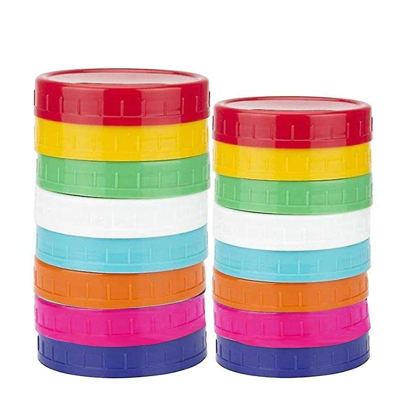 16 Pack Colored Plastic Mason Jar Lids -8 Wide Mouth & 8 Regular