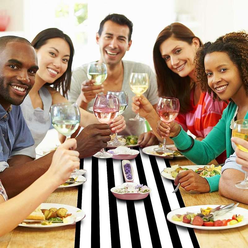 Striped Polyester Tablecloth for Dinner(black and White,2 Pack)