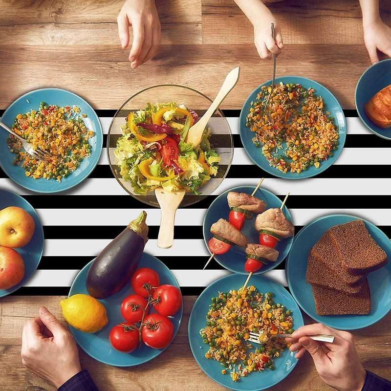 Striped Polyester Tablecloth for Dinner(black and White,2 Pack)