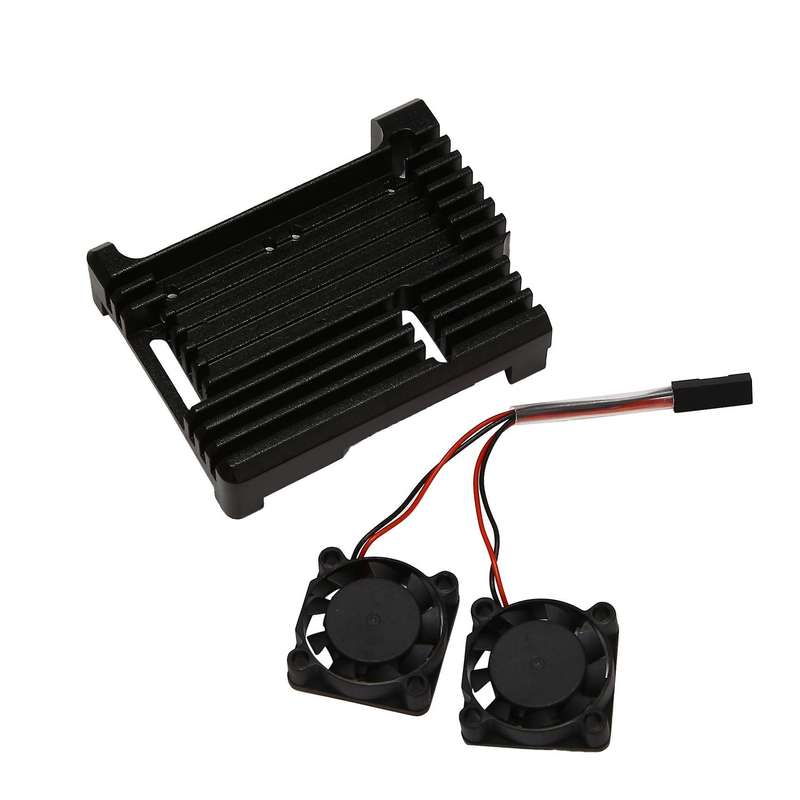 For Raspberry Pi 3 Aluminum Case with Dual Cooling Fan Metal Black