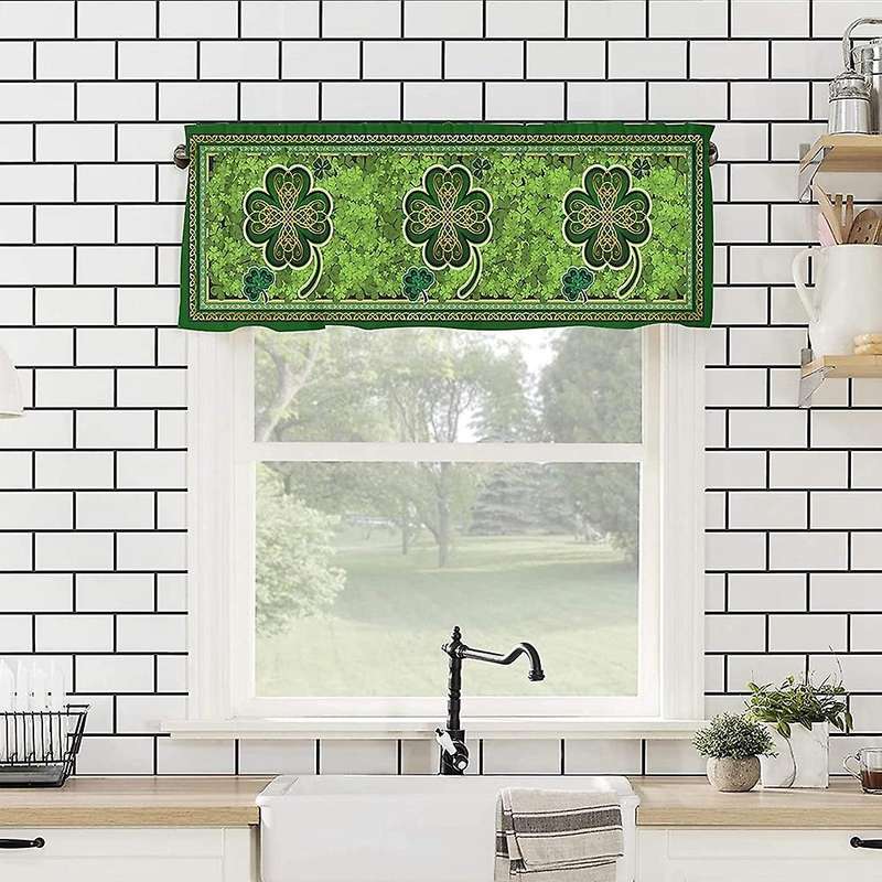 St. Patrick's Day Valances for Windows - Green Shamrock Valance