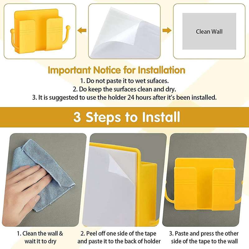 6 Pcs Wall Phone Holder Wall Mount Self-adhesive Cell Phone(yellow)