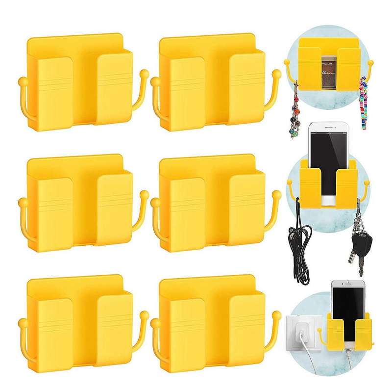 6 Pcs Wall Phone Holder Wall Mount Self-adhesive Cell Phone(yellow)