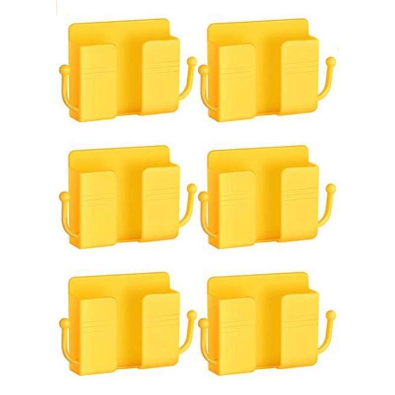6 Pcs Wall Phone Holder Wall Mount Self-adhesive Cell Phone(yellow)