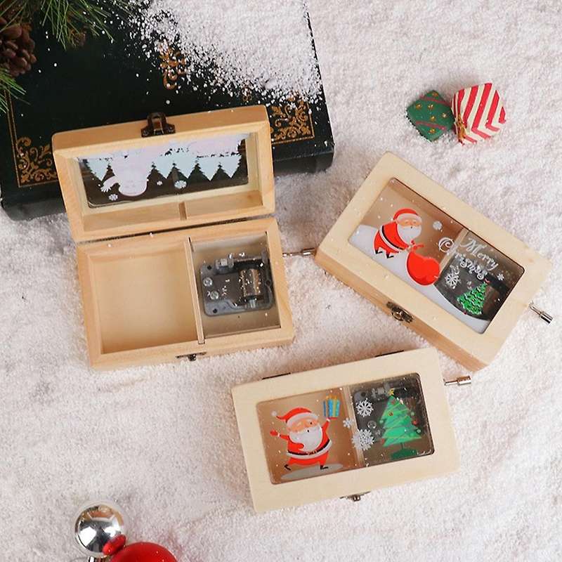 New Year Christmas Creative Wooden Hand-cranked Music Box, D