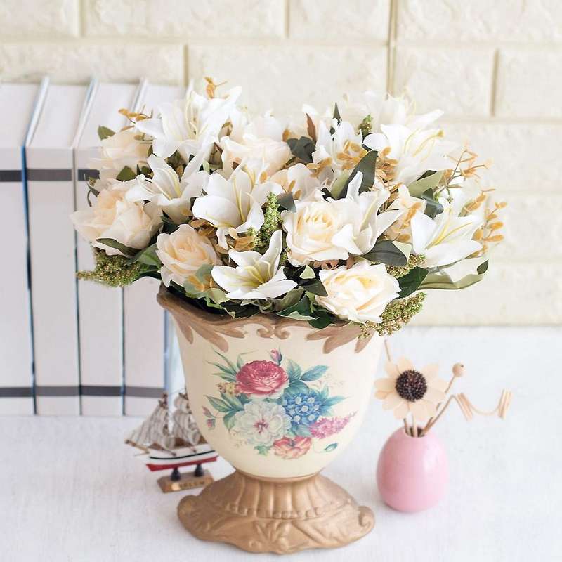 Rose Lily Artificial Silk Flowers for Bride Bouquet Home Pink