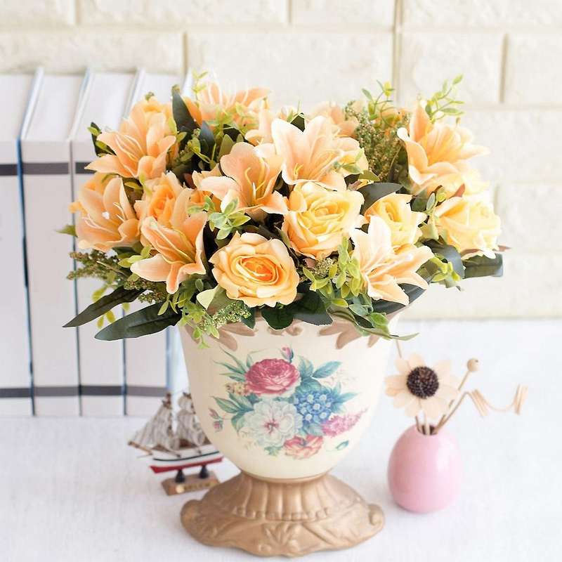 Rose Lily Artificial Silk Flowers for Bride Bouquet Home Pink