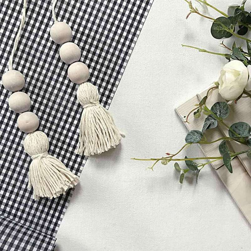 6pcs Wood Bead Garland Ornaments Farmhouse Beads with Tassel Hanging