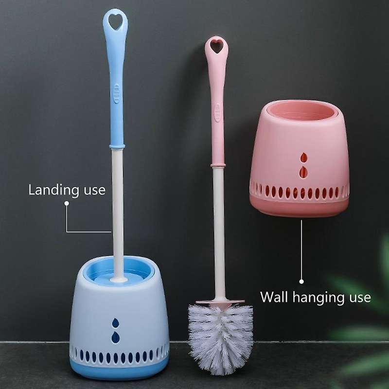 Wall Hanging Toilet Brush Holder Long Handle Cleaning Brush -blue