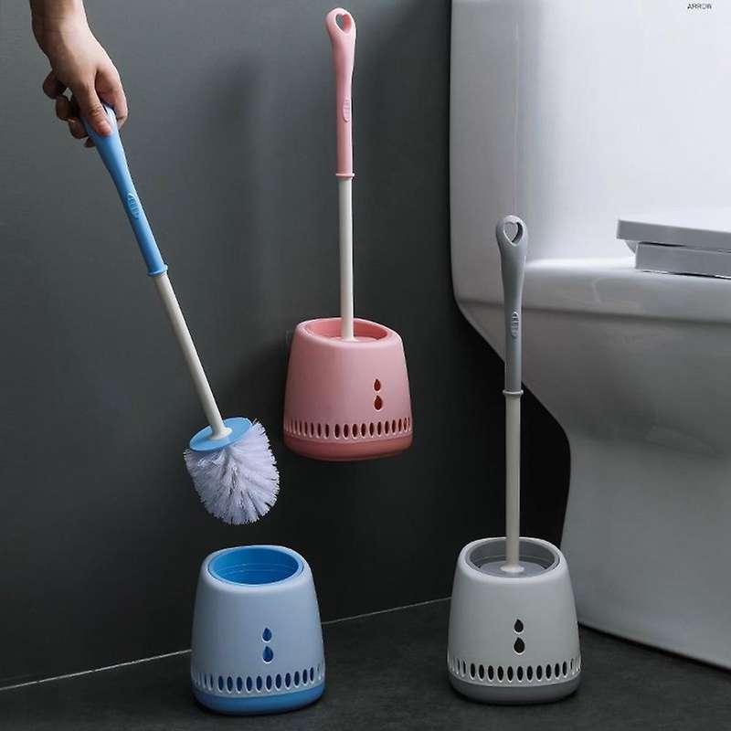 Wall Hanging Toilet Brush Holder Long Handle Cleaning Brush -blue