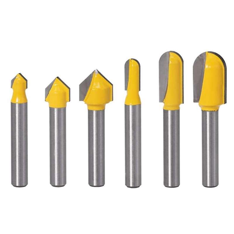 6pcs 1/4inch Shank Carbide V-groove and Round Nose Groove Router Set