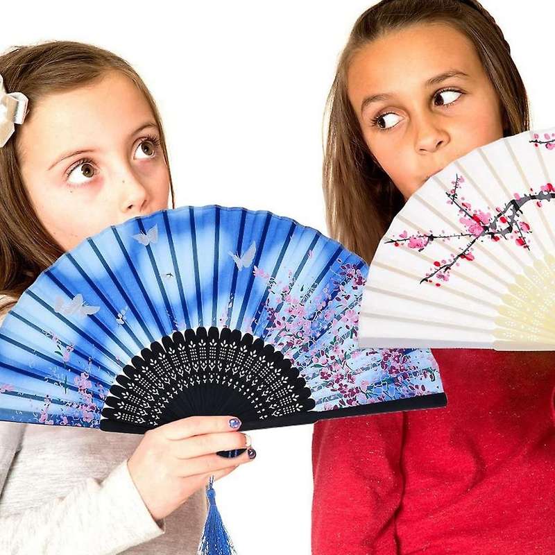 4pack Handheld Floral Folding Fans Hand Held Fans Silk Bamboo Fans