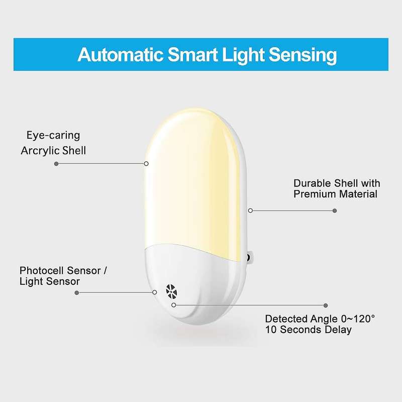 2pcs Led Wall Plug-in Lamp with Automatic Sensor Warm White(us Plug)
