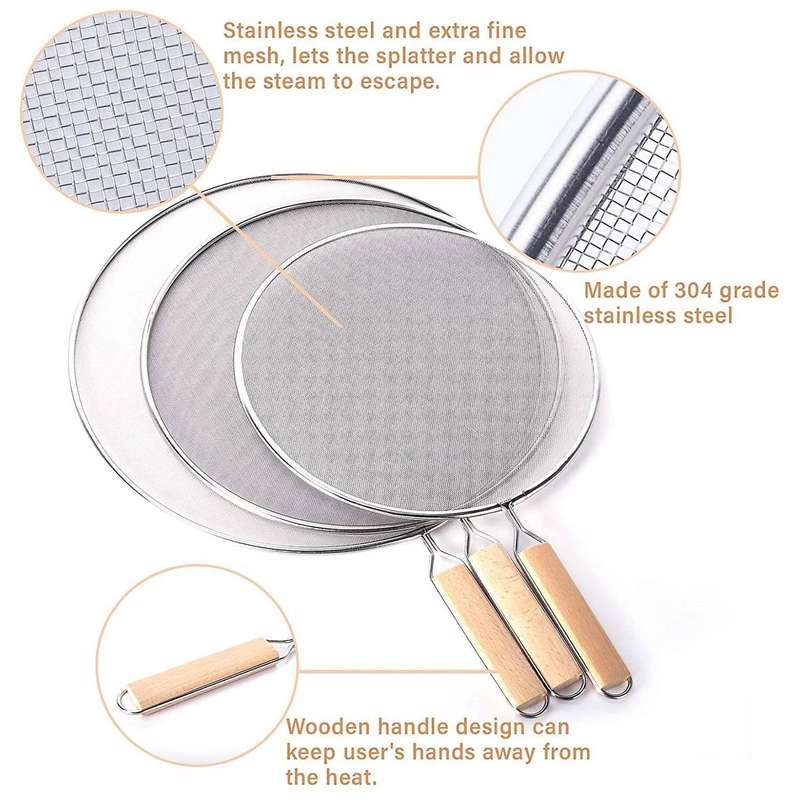 3 Pieces Splatter Guard Mesh Stainless Steel Guard Shield for Kitchen