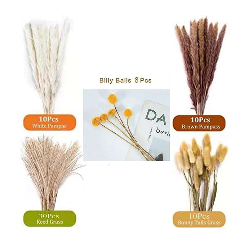 66pcs Dried Pampas Grass Decor Wedding Diy Bohemian Bouquet for Home