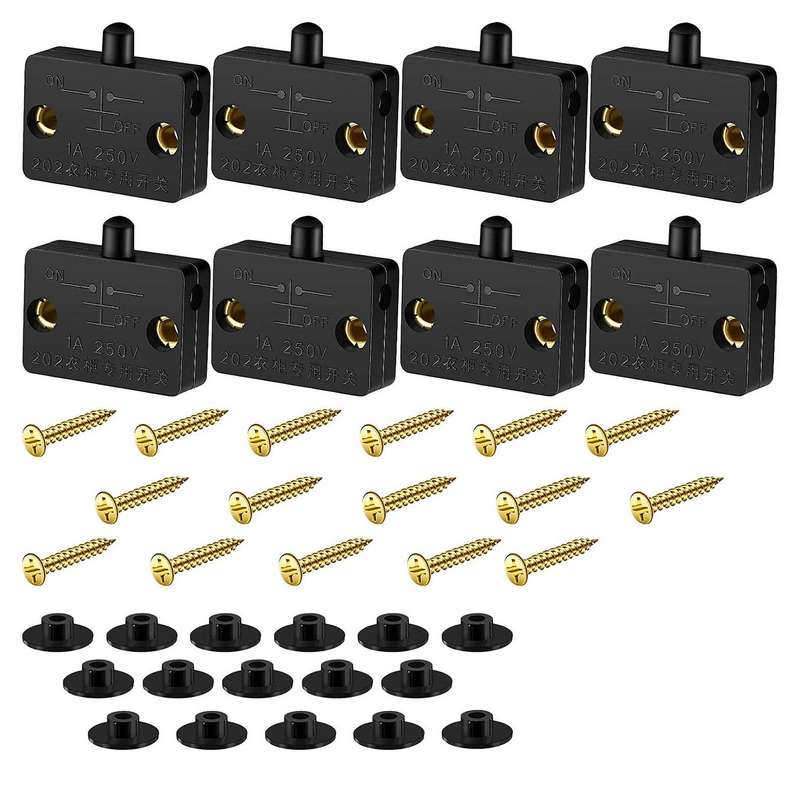 8 Pieces Cabinet Lamp Switch Automatic Door Contact Switch (black)