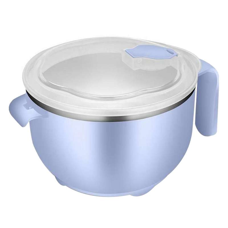 Round Instant Noodle Bowl with Lid and Handles Stainless Steel Blue