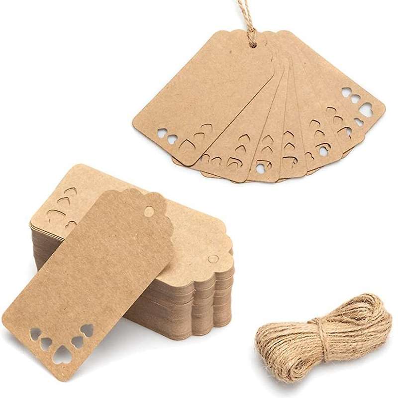 100 Pcs Paper Love Hollow Tags with Twine for Christmas Diy Decor