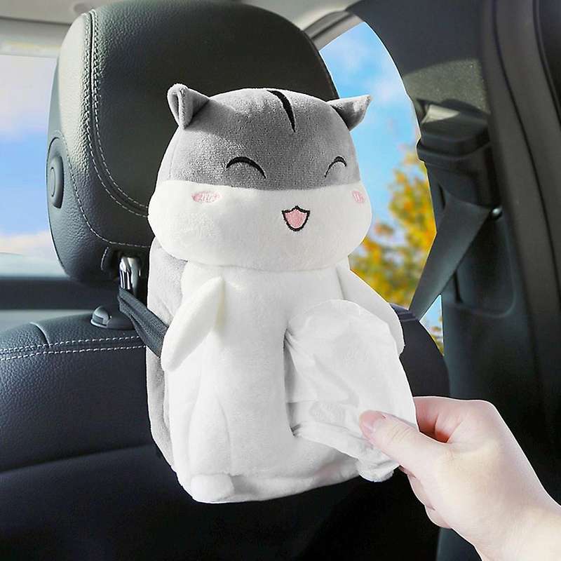Plush Tissue Holder Cartoon Tissue Storage Box with Fixed Belt A