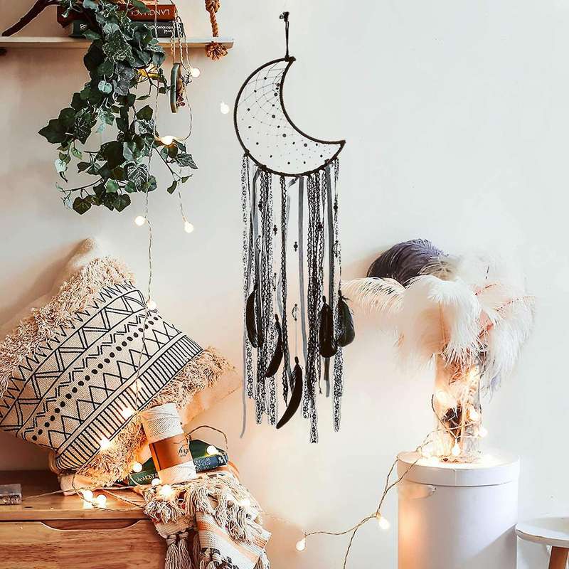 Moon Dream Catcher Black Dreamcatcher for Kids Bedroom Decoration