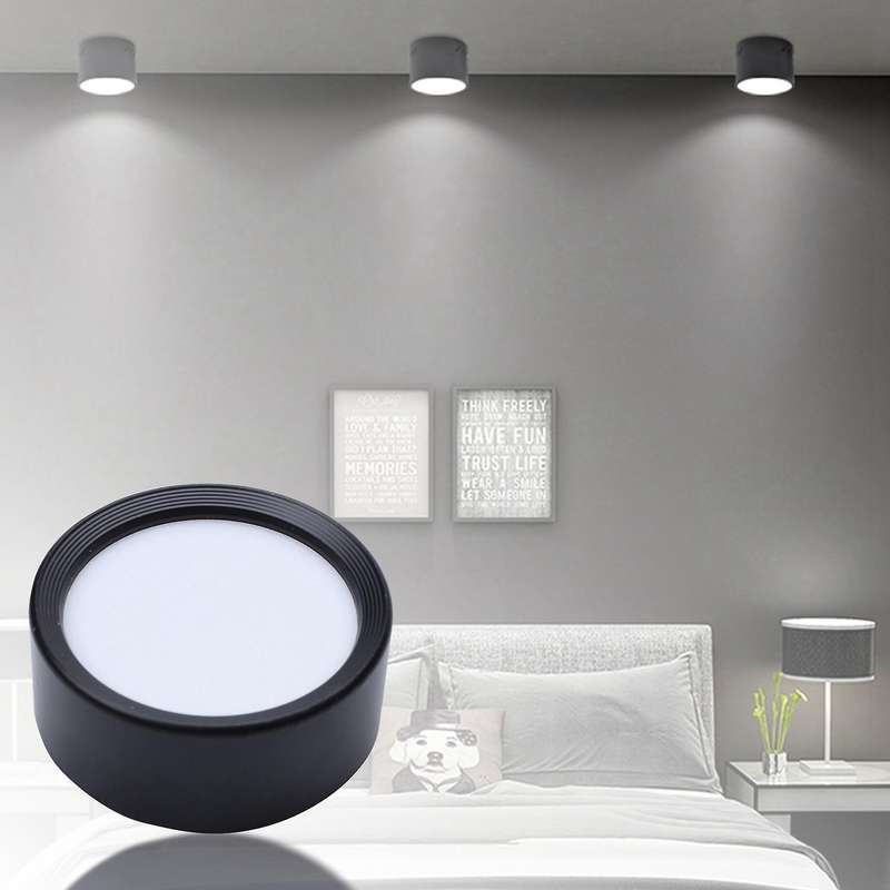 2x Round Surface Led Downlight 220v Light 4000k 5w Black Shell