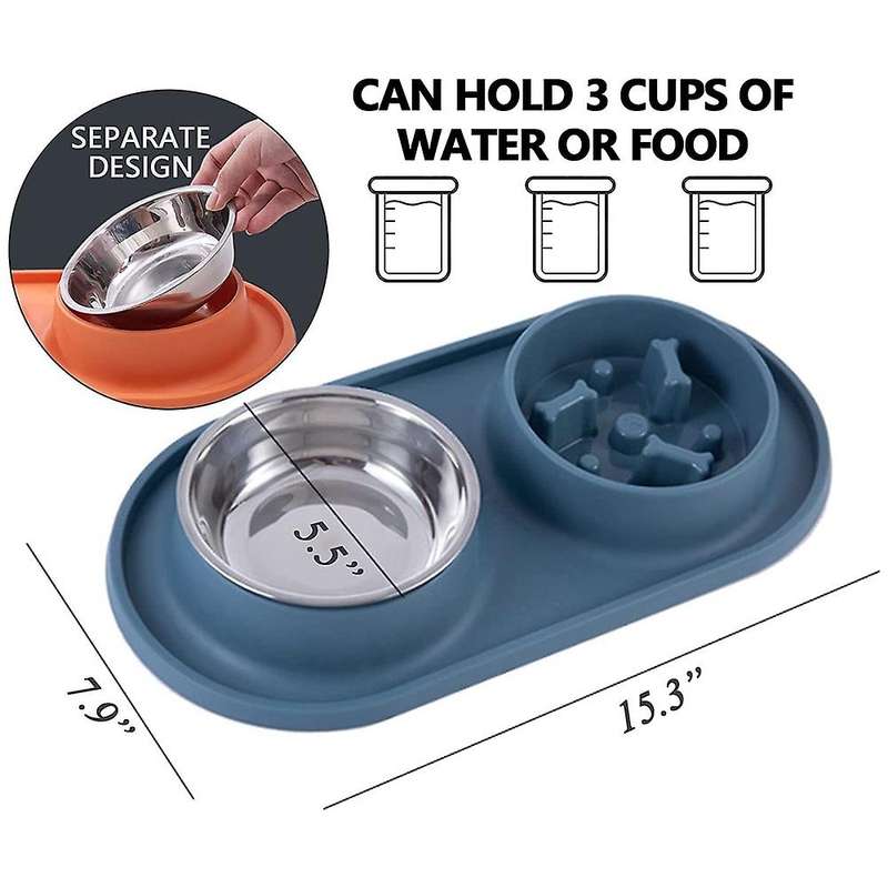 Dogs Feeder Bowl Pet Bowls with Steel Water Bowl for Puppy, Green