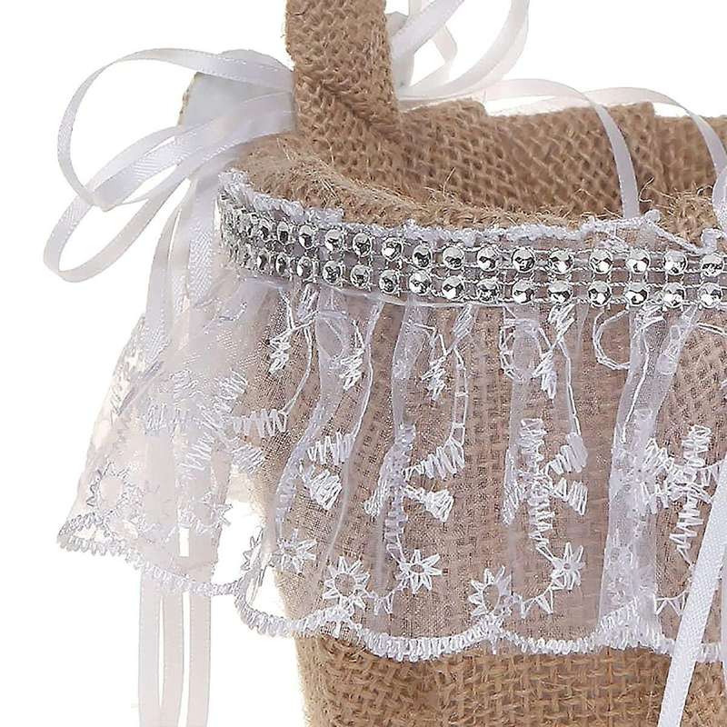 Lace Flower Girl Basket for Wedding Rustic Burlap Flower Basket