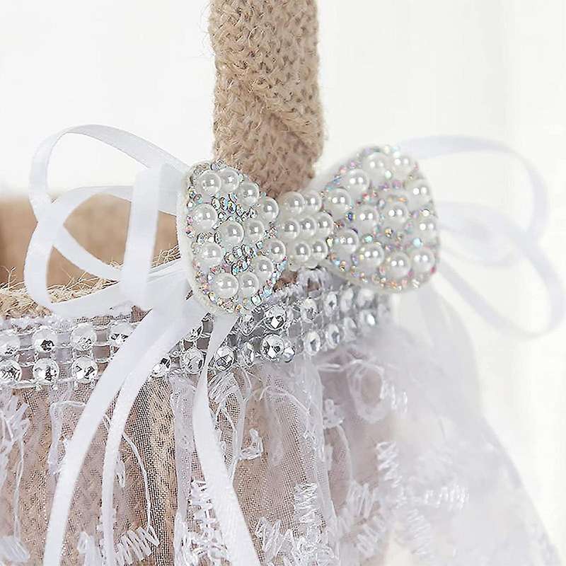 Lace Flower Girl Basket for Wedding Rustic Burlap Flower Basket