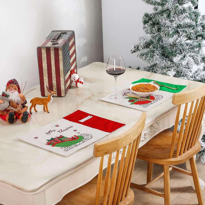 Merry Christmas Placemats Set Of 2, with Gift Car Printed,13 X 18inch