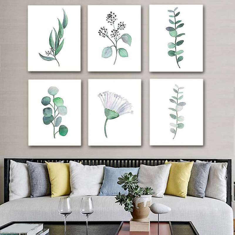 Botanical Canvas Art, Unframed Eucalyptus Leaves Set(frameless,6 Pcs)