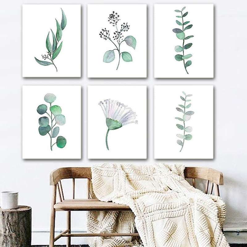 Botanical Canvas Art, Unframed Eucalyptus Leaves Set(frameless,6 Pcs)