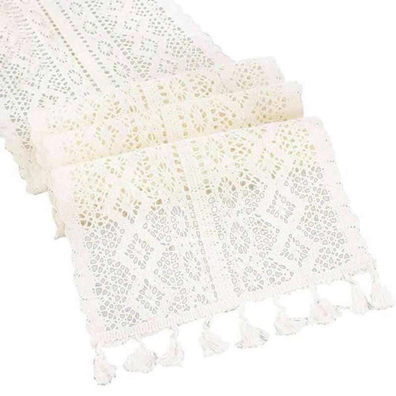 Nordic Crochet Lace Table Runner with Tassel Cotton Home Decor B