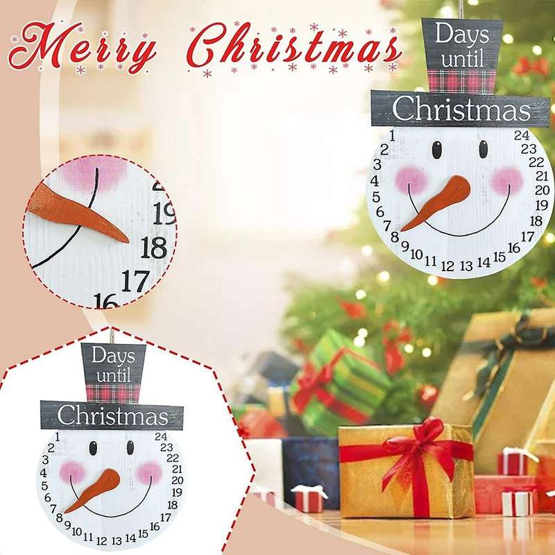 Wooden Holiday Calendar with Lanyard Pendant Decorations Santa Claus