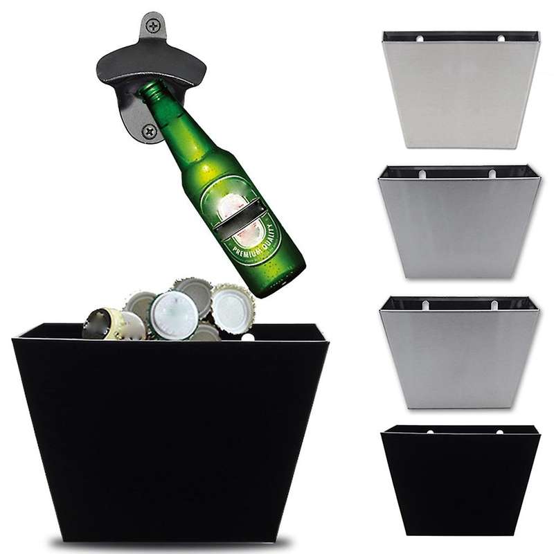 Stainless Steel Bottle Opener Beer Cap Catcher Storage Bucket Box B