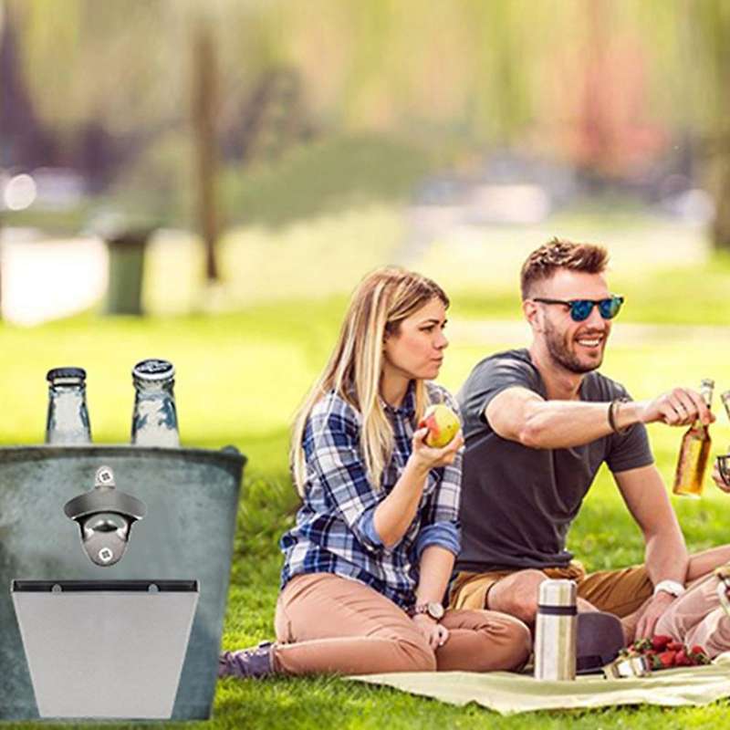 Stainless Steel Bottle Opener Beer Cap Catcher Storage Bucket Box B
