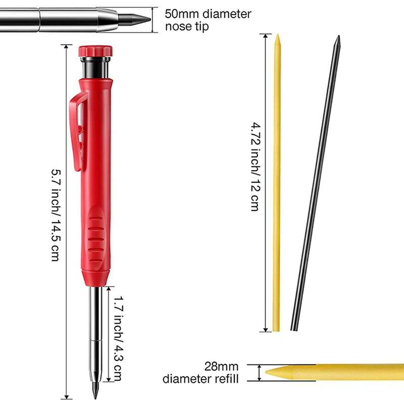 Solid Carpenter Pencil Set with 7 Refill Leads, Marking Tool