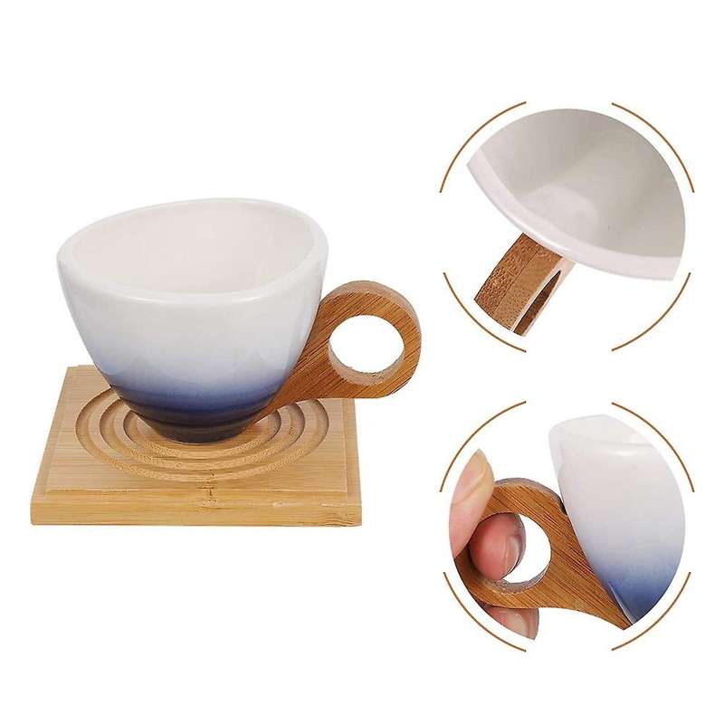 European Gradient Color Ceramic Coffee Cup Set Gift with Handle Blue
