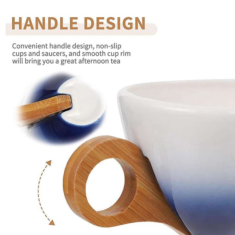 European Gradient Color Ceramic Coffee Cup Set Gift with Handle Blue
