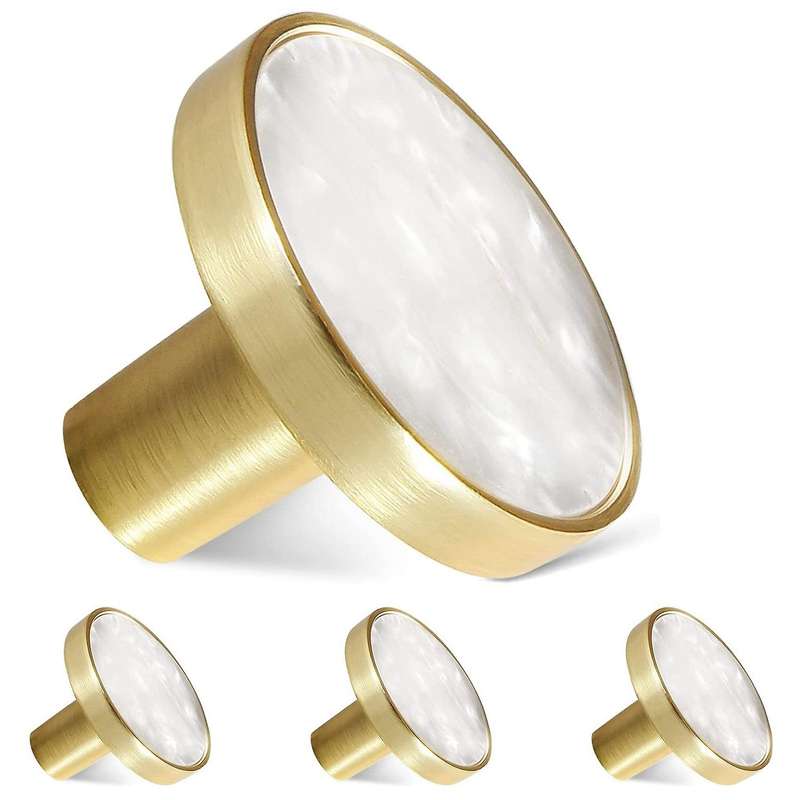 4 Pack Gold Knobs for Dresser Drawers, Kitchen Cupboard ,white